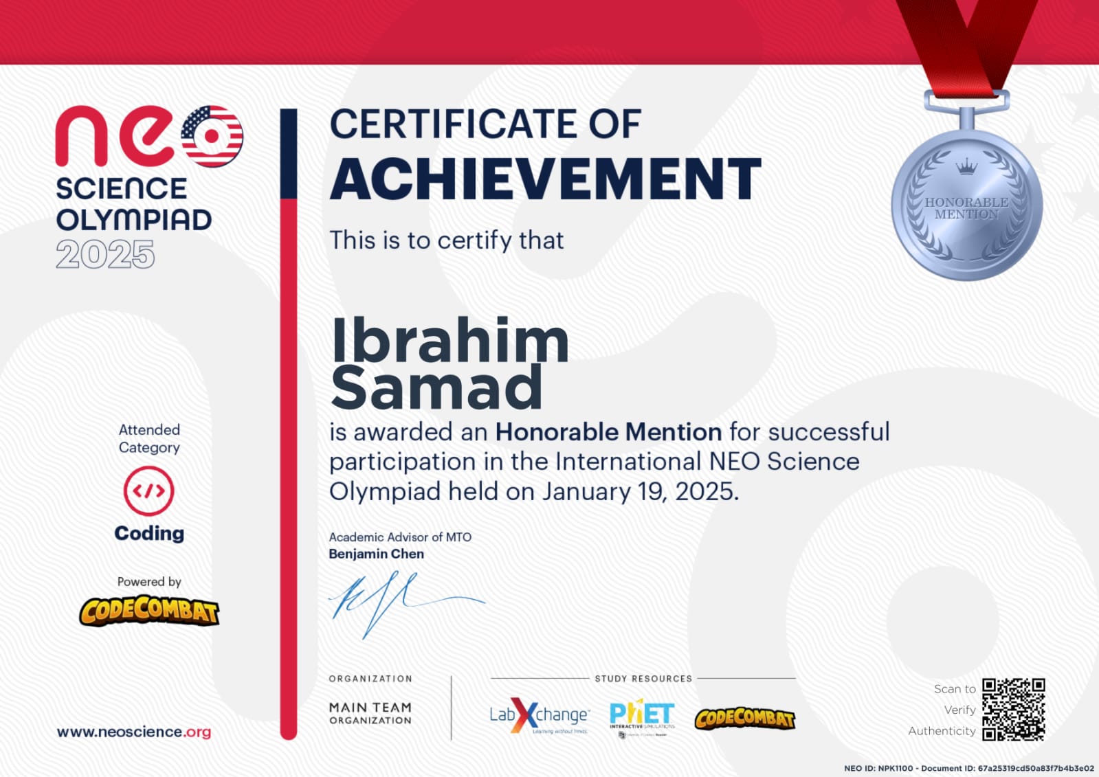 Award Winner - Science Olympiad - 1